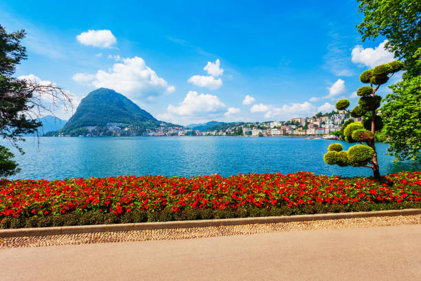 Parco Ciani public park, Lugano Parco Ciani is a public park in Lugano city in canton of Ticino, Switzerland lugano stock pictures, royalty-free photos & images