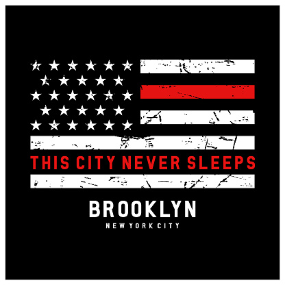 Vector illustration on the theme of New York City,Brooklyn. Stylized American flag.Typography, t-shirt graphics, poster, print, banner,flyer, postcard