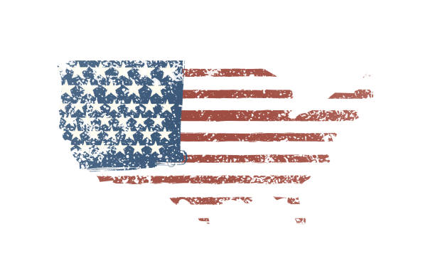 ilustraciones, imágenes clip art, dibujos animados e iconos de stock de grunge fondo de la bandera estadounidense diseño vectorial del cartel festivo del día nacional. - backgrounds history textile torn