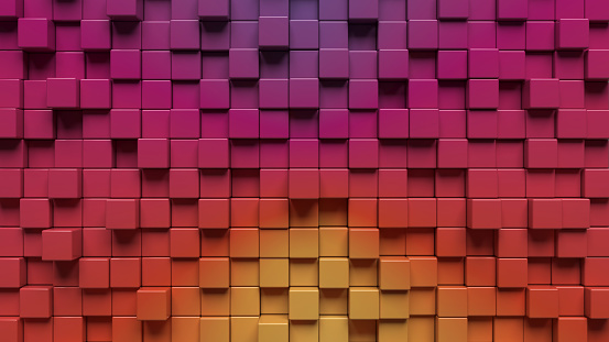 3d Rendering of a wall made with colorful cubes