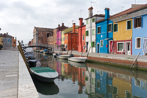 burano island with colorful houses and canal in the centre