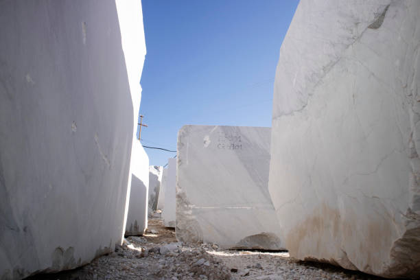 Deposit of blocks of statuary white marble