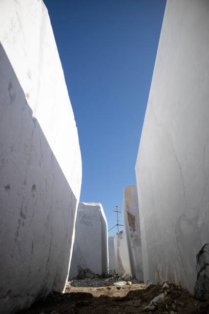 Deposit of blocks of statuary white marble