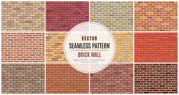 블록 벽돌 벽 원활한 패턴 컬렉션 세트 텍스처 배경 - backgrounds red textured brick wall stock illustrations