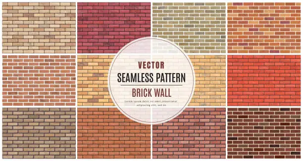 Vector illustration of Block brick wall seamless pattern collection set texture background