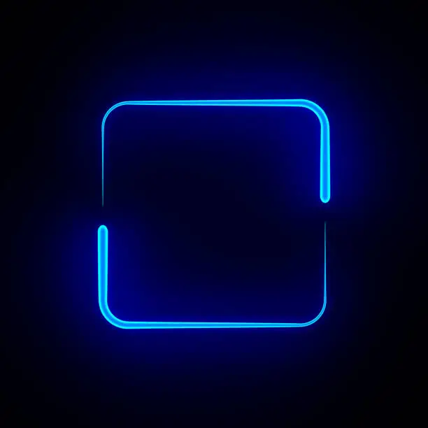 Photo of two blue neon element on black background. 3D illustration rendering