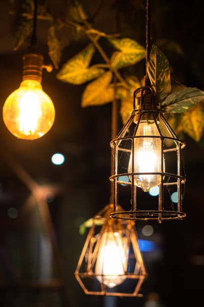 istock Group of retro style metal ceiling lighting lamp - Interior decoration. 1402472933