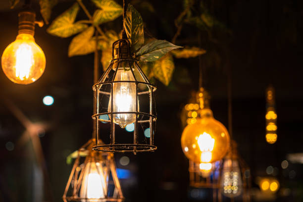 istock Group of retro style metal ceiling lighting lamp - Interior decoration. 1402472934