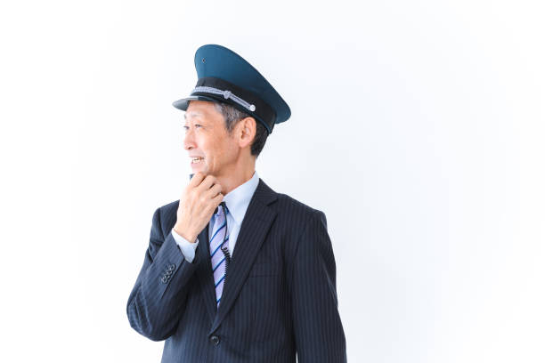 istock Male conductor making an announcement inside the train 1402474369