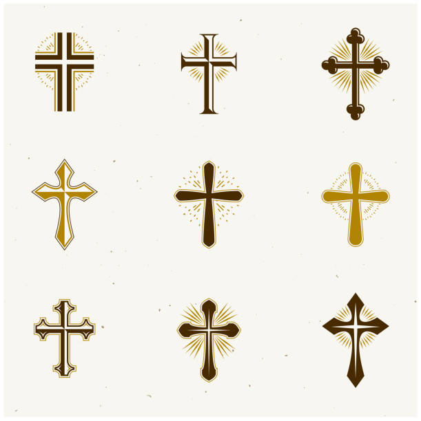 Crosses Religious emblems set. Heraldic Coat of Arms, vintage vector logos collection.