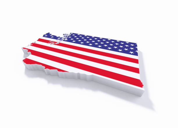 Extruded Physical Map Of Washington State Textured With American Flag On White Background - 2022 USA Elections Concept Extruded physical map of Washington State textured with American flag on white background. Horizontal composition with copy space. Clipping path is included. relief map stock pictures, royalty-free photos & images