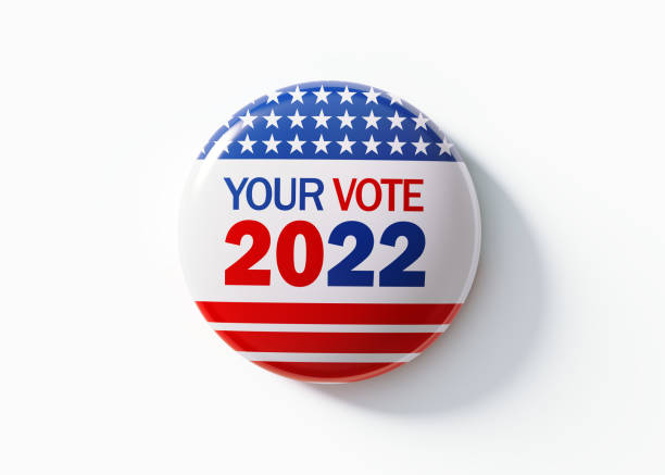 2022 midterm elections badge for elections in usa - vote button imagens e fotografias de stock