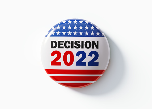 Decision 2022 USA 2022 Midterm Elections badge. Isolated on white background. Great use for election and voting concepts. Clipping path is included.
