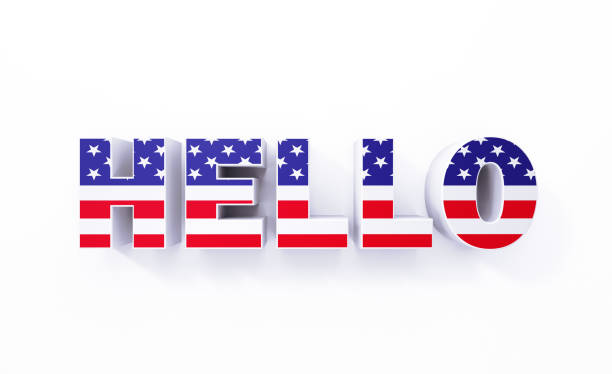 istock Extruded Hello Word Textured With American Flag On White Background 1402480539