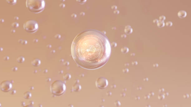 3D rendering Cosmetics Pink  Gold Serum bubbles stock photo