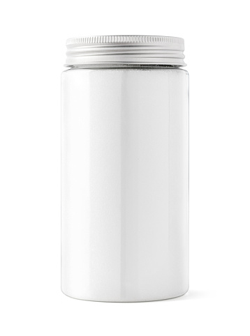 White refined sugar in transparent plastic bottle with clipping path for packaging design mock-up