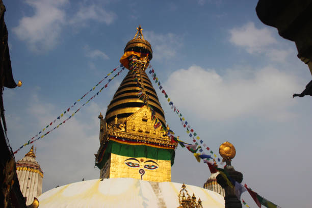 buddhist stupa in kathmandu,Swayambhu Mahachaitya stock photo