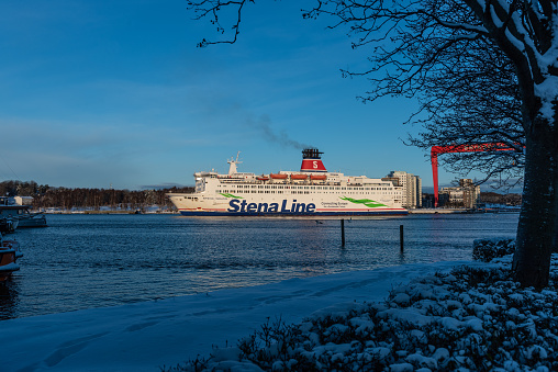 Gothenburg, Sweden - december 04 2021: Passenger ferry Stena Danica leaving port.
