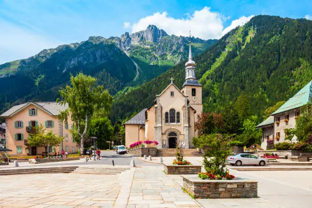Saint Michel or St. Michael Catholic Church in the Chamonix Mont Blanc town in France
