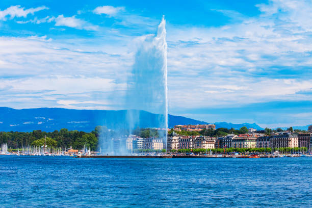 istock Water jet fountain in Geneva 1402488470