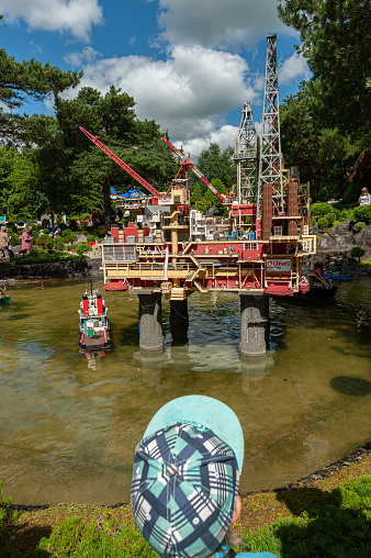 Billund, Denmark - June 25 2011: Lego model of an oil platform at Legoland Billund.