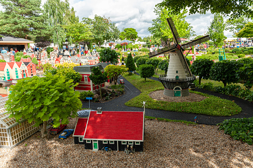 Billund, Denmark - June 26 2011: Lego model of a wind mill at Legoland Billund.