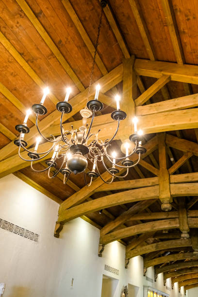 Roof trusses and chandelier
