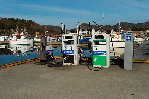 Lindesnes, Norway - April 17 2022: Fuel pumps at Båly.