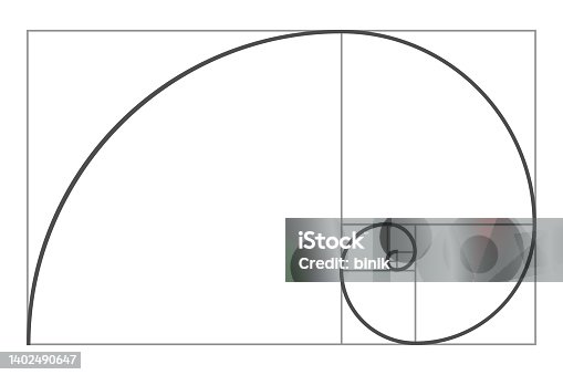 istock Geometric concept of Golden Ratio. Fibonacci spiral. Vector illustration. 1402490647