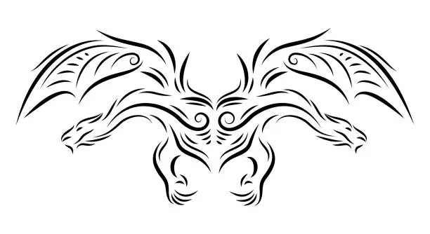 Vector illustration of Tribal tattoo art with vintage two headed dragon