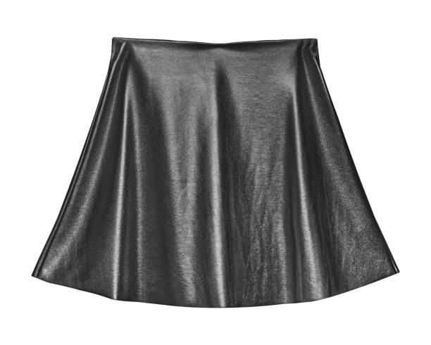 minigonna nera lucida isolata su bianco - black skirt foto e immagini stock