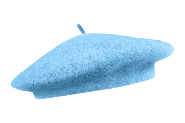 Light blue french cap beret side view isolated on white