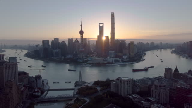 shanghai city skyline sunrise