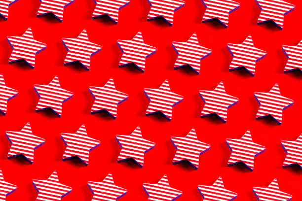 July 4th. USA flags color star shape pattern on red background.