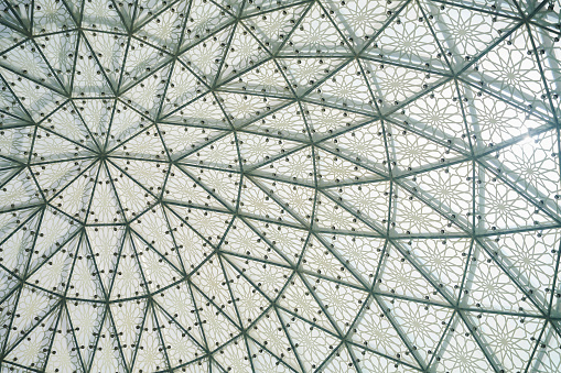 A glass dome decorated with arabic design elements. Abu Dhabi, United Arab Emirates.