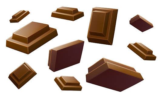 Chocolate Bar Pieces Background. Vector illustration. Sliced Chocolate Bar on White Background