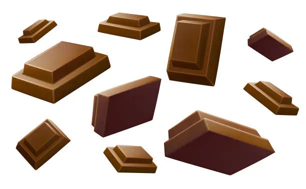 Vector illustration of Chocolate Bar Pieces Background. Vector illustration. Sliced Chocolate Bar on White Background