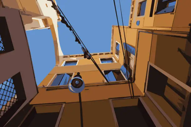 Vector illustration of Low angle view of houses in Venice