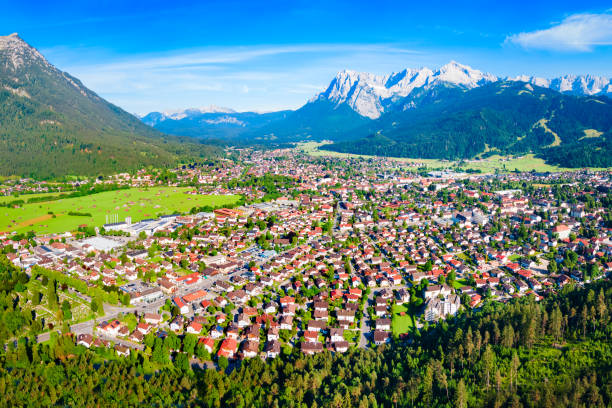 istock Garmisch-partenkirchen town aerial panoramic view, Germany 1402506357