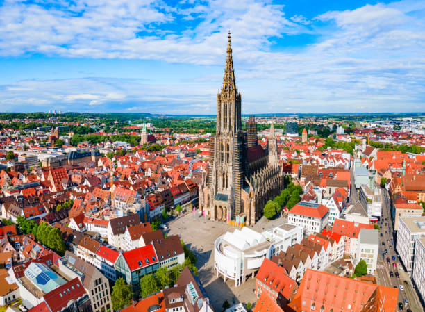 istock Ulm Minster Church aerial panoramic view, Germany 1402506410