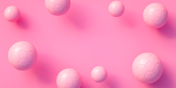 Pink Soccer balls and Pink background with copy space for your design. 3D rendering