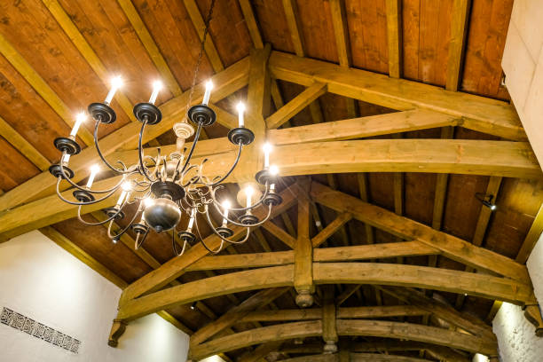 istock Roof trusses and chandelier 1402509389
