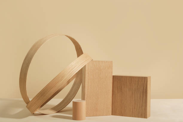 istock Minimalist wooden scene. Abstract minimal empty stage with rectangle podiums on beige background. Mockups display for product presentation. 1402510321