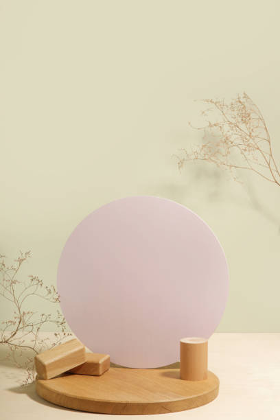 istock Minimalist geometry shape wooden scene. Abstract minimal empty stage with  wooden circle. Mockups display for product presentation. Design element. 1402511507