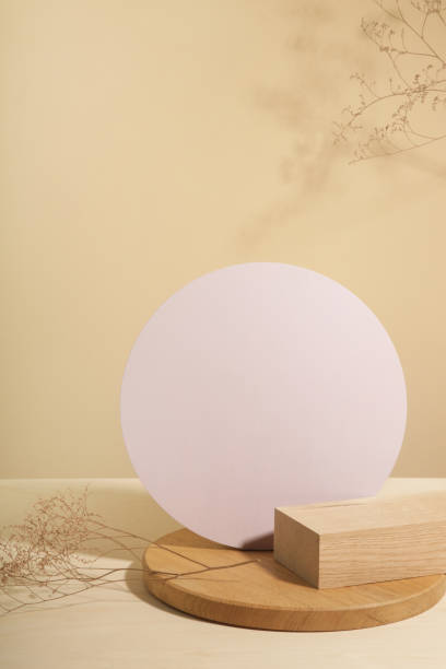 istock Minimalist geometry shape wooden scene. Abstract minimal empty stage with  wooden circle. Mockups display for product presentation. Design element. 1402511531