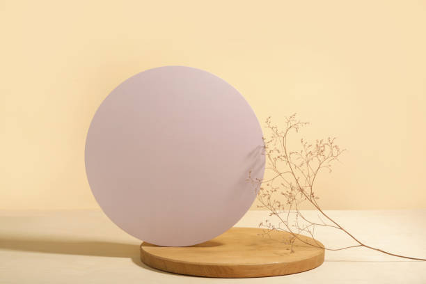 istock Minimalist geometry shape wooden scene. Abstract minimal empty stage with  wooden circle. Mockups display for product presentation. Design element. 1402511568