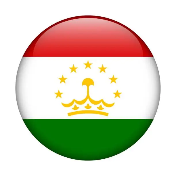 Vector illustration of Tajikistan National flag. Vector icon. Glass button for web, app, ui. Glossy banner.