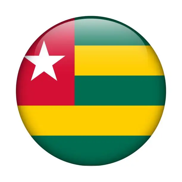 Vector illustration of Togo National flag. Vector icon. Glass button for web, app, ui. Glossy banner.
