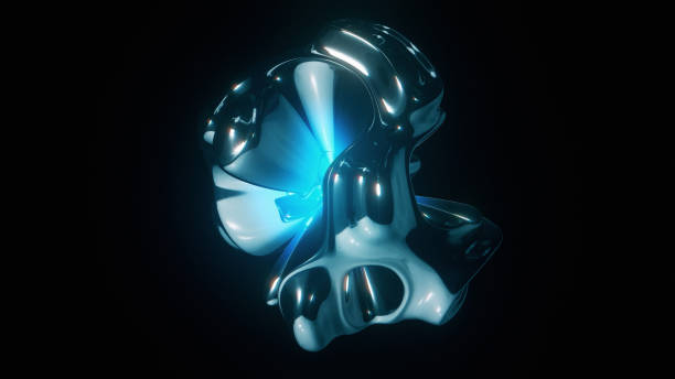 istock Liquid metal sphere on black background 1402514299