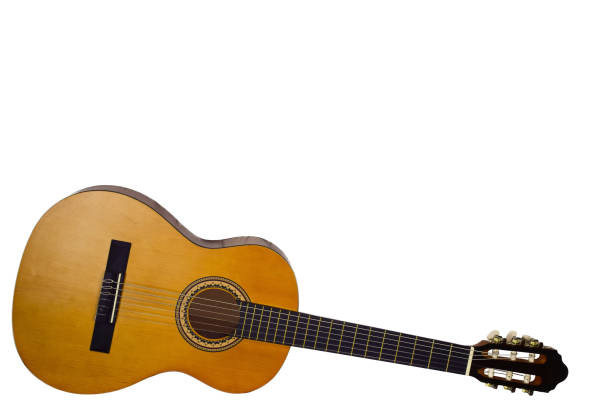 istock Musical instrument - Front view classic acoustic guitar isolated on a white background. 1402515633